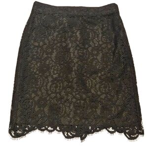 J.Crew Black Lace Pencil Skirt Women’s Size 0 Scalloped Hem Lined Elegant